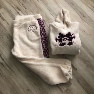 BUNDLE SET Disney Cream Fleece Sherpa Hoodie & Sweatpants Set